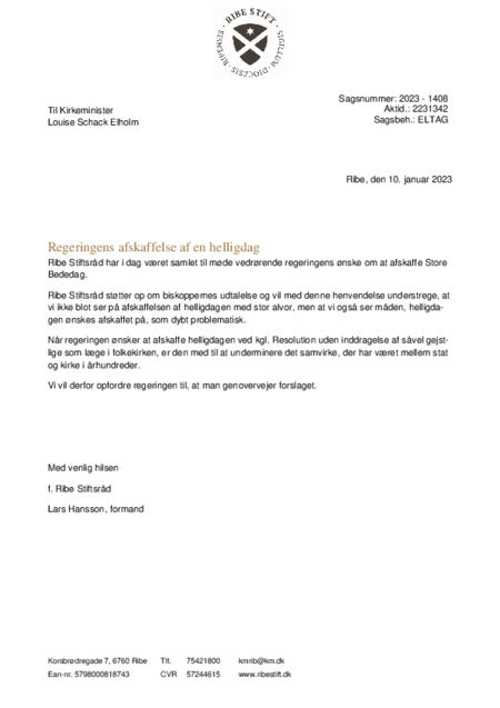 Udtalelse fra Ribe Stiftsråd